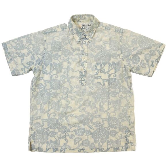 Reyn Spooner 1/4 Button Up Aloha Shirt Mens Size Medium Blue Floral Hawaiian - Picture 1 of 12